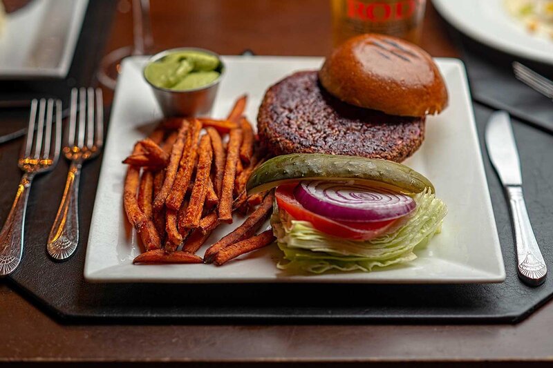 Hamburger with side of sweet potato fries